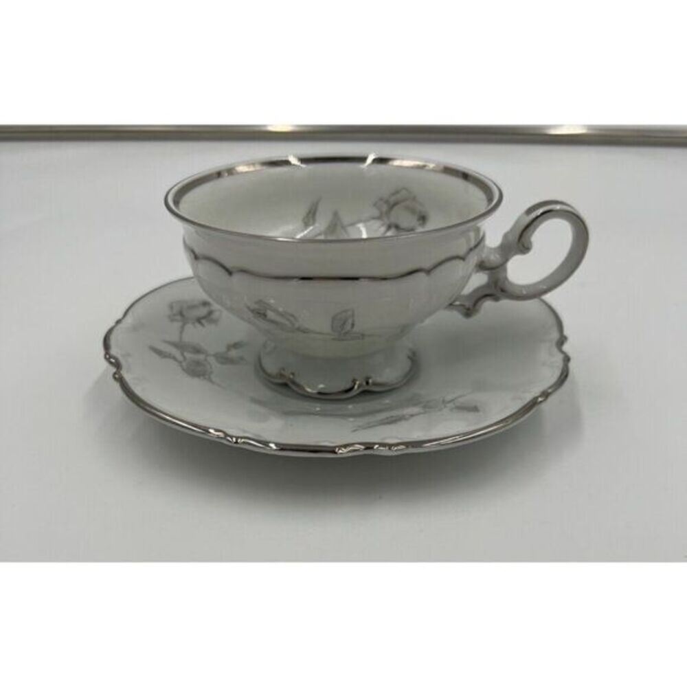 Vintage Lorenz Hutschenreuther Footed Cup & Saucer Set German Porcelain